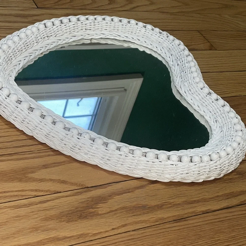 Vintage Mirror - White Wicker Heart Shaped Shabby Chic Boho